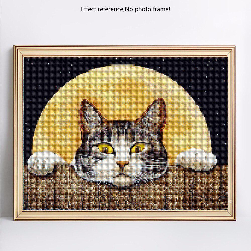 Diamant-Stickerei, vollständige Darstellung, Tiere, Diamant-Mosaik, Katze, Diamant-Gemälde, runde Steine, Bild 20X30