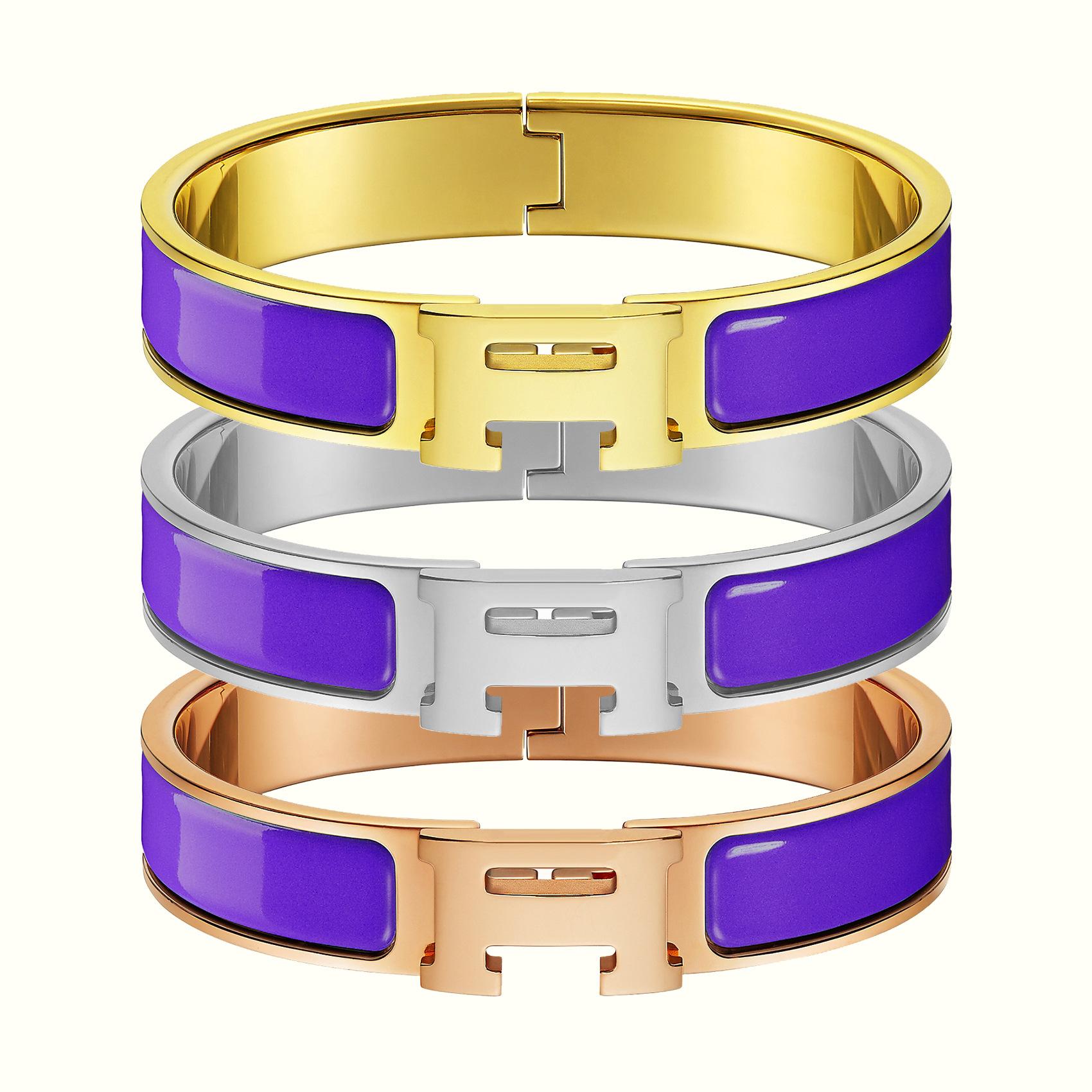 Klassisches H-Buchstaben-Armband, Emaille-Armband in verschiedenen Farben, 18k-Armband 2025 Inner diameter 17CM gold purple