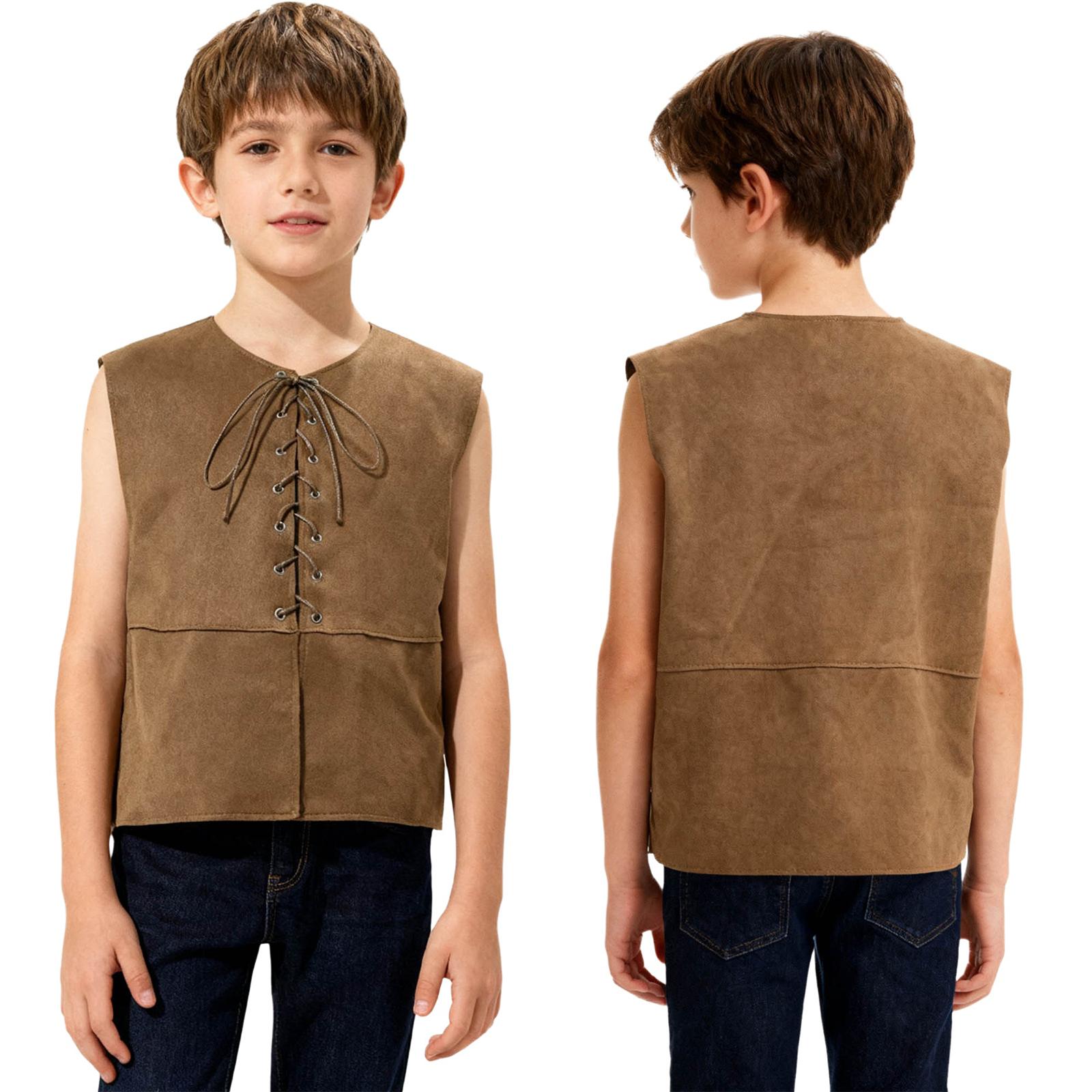 Mädchen Jungen Halloween Weste Renaissance Mittelalter Gotik Weste Kinder Rollenspiel Kostüm 5-6 Years braun