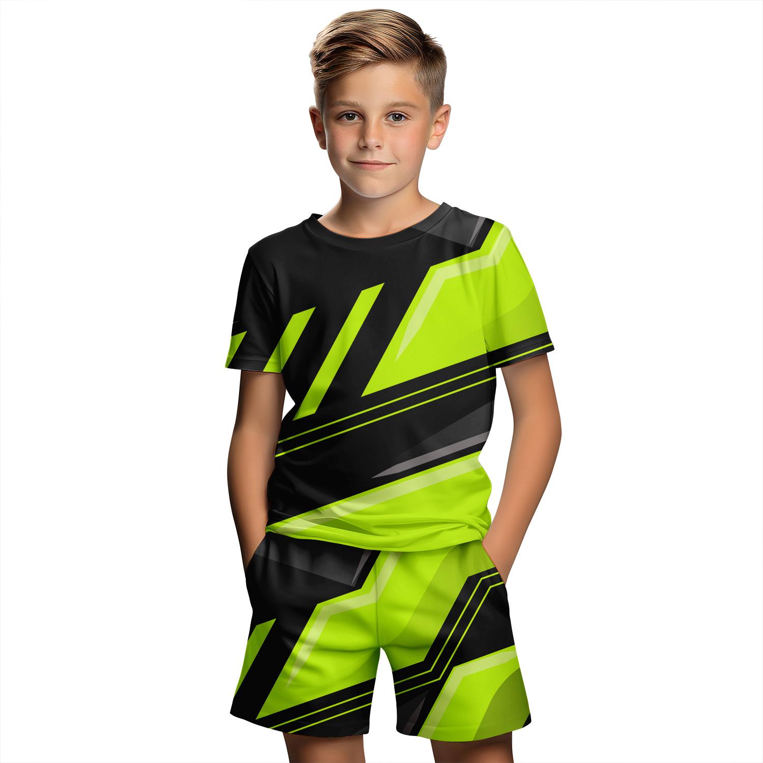 Kinderkleidung Anzug für Jungen Sommer Kurzarm T-Shirt Set Shorts Kinderkleidung 3D-Druck Casual Junge Mädchen Kindersets 120 black