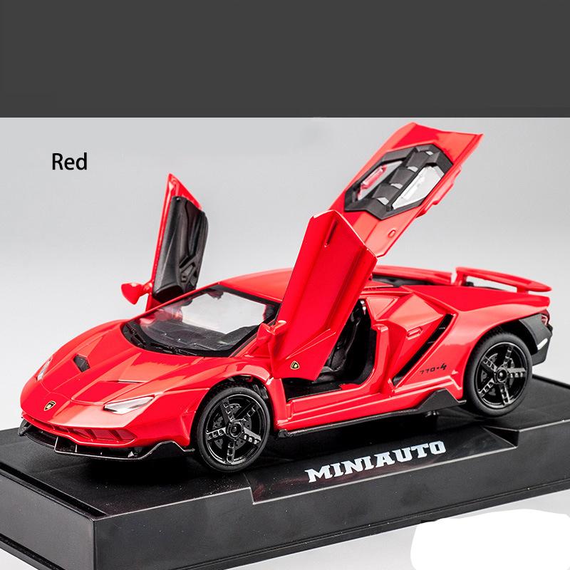 1:32 Lamborghini LP770 Automodell-Spielzeug, mit Ton und Licht, zurückziehbares Auto, Zinklegierung, Spielzeug für Kinder, Jungen, Mädchen, Geschenk 15.4*6.7*4cm rot