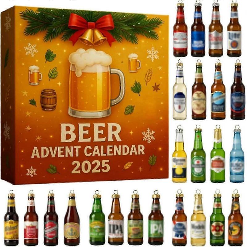 2025 Bier Adventskalender, 24 Tage Weihnachts-Countdown-Kalender mit 24 Bieren Weihnachts-2D-Acryl-Ornamenten, Weihnachtsbaumschmuck, Geschenk für Bier-L 1PC
