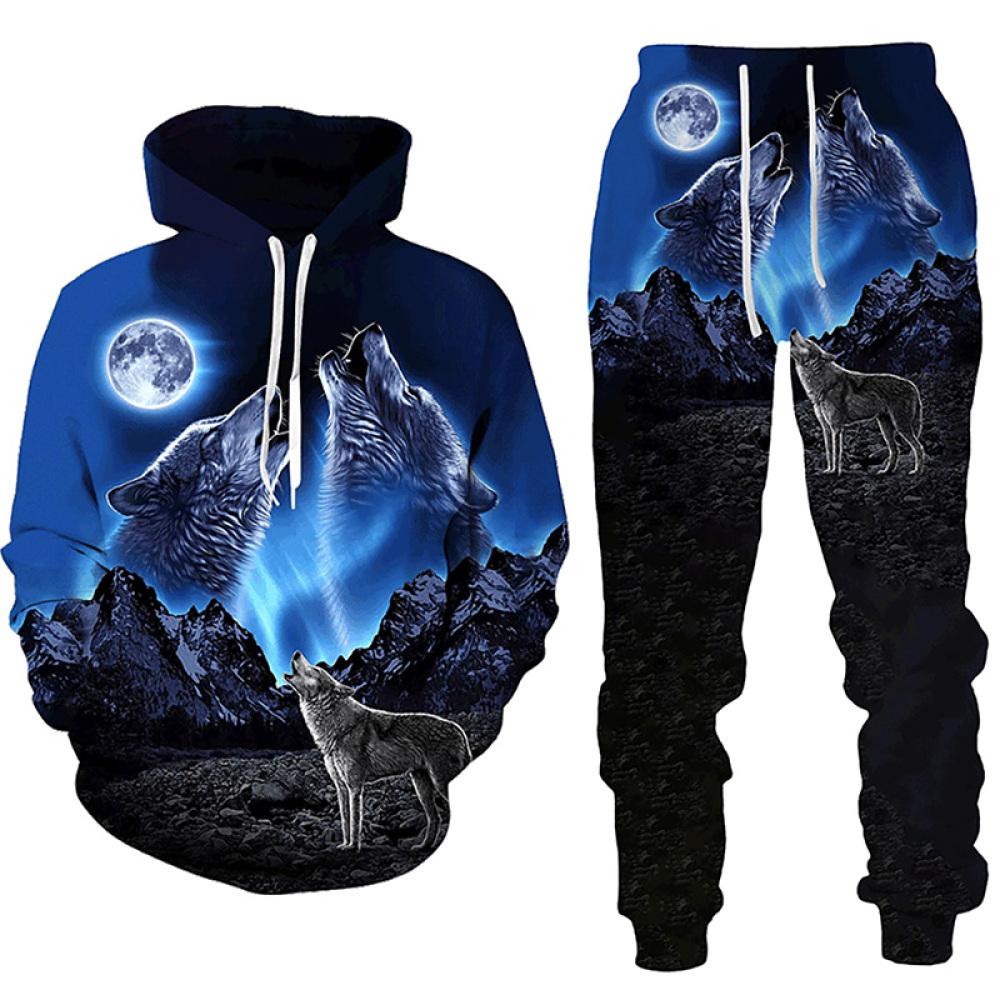 Wolf 3d Gedruckt Hoodie Hosen Anzug Männlich Frühling Und Herbst Casual Sweashirt Pullover Männer Trainingsanzug Set Mode männer Kleidung anzug XL