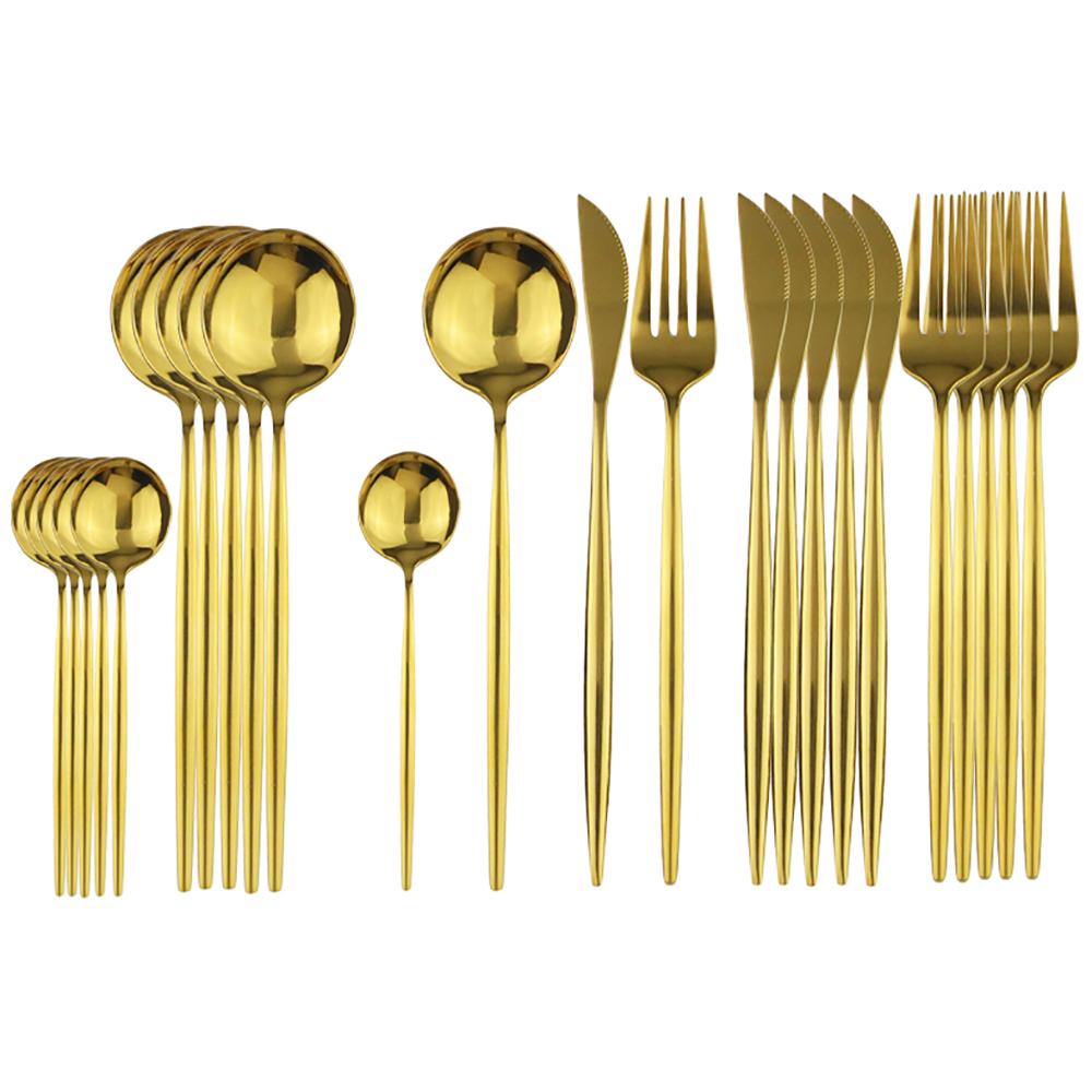 24-teiliges Edelstahl-Geschirrset für die Küche, grünes Gold, Besteck, Messer, Gabel, Löffel, Besteck, minimalistisches Besteck gold
