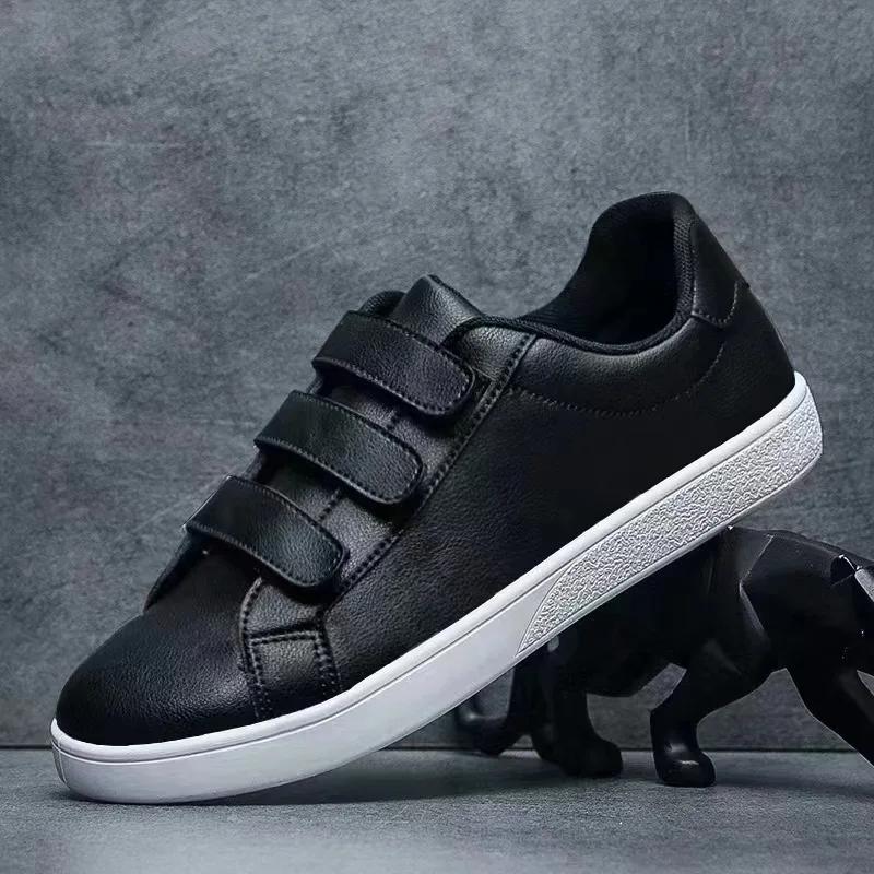 Mode Herren Lederschuhe Mode Freizeitschuhe Herbst Neu Weiße Schuhe Klettverschluss Slipper Herren Flats Bequeme Sneaker Tênis Masculino 44 schwarz weiße