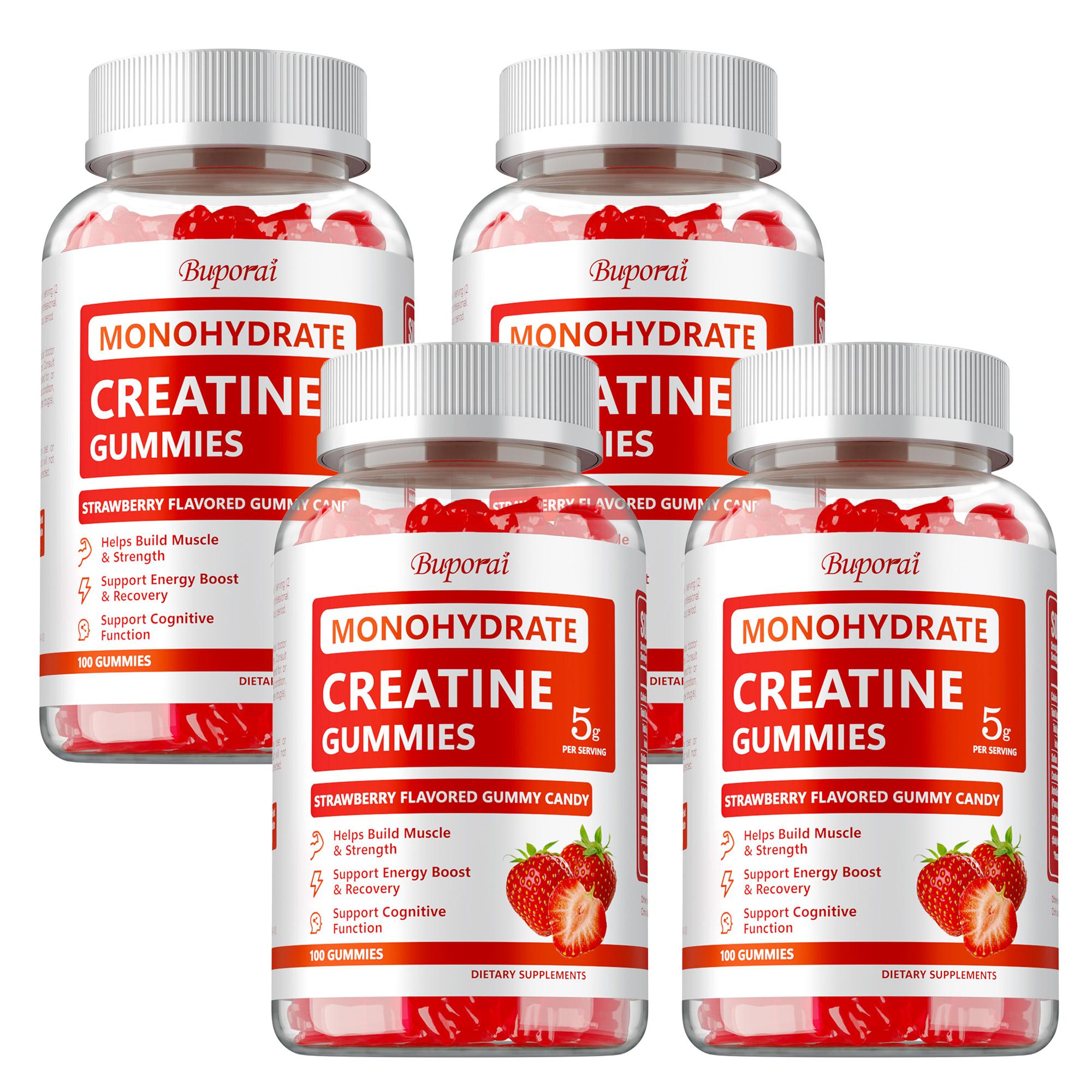 Kreatin-Gummibärchen für Männer und Frauen, Kreatin-Monohydrat-Extrakt, rein natürlich, schonend und leicht absorbierbar. 100*4