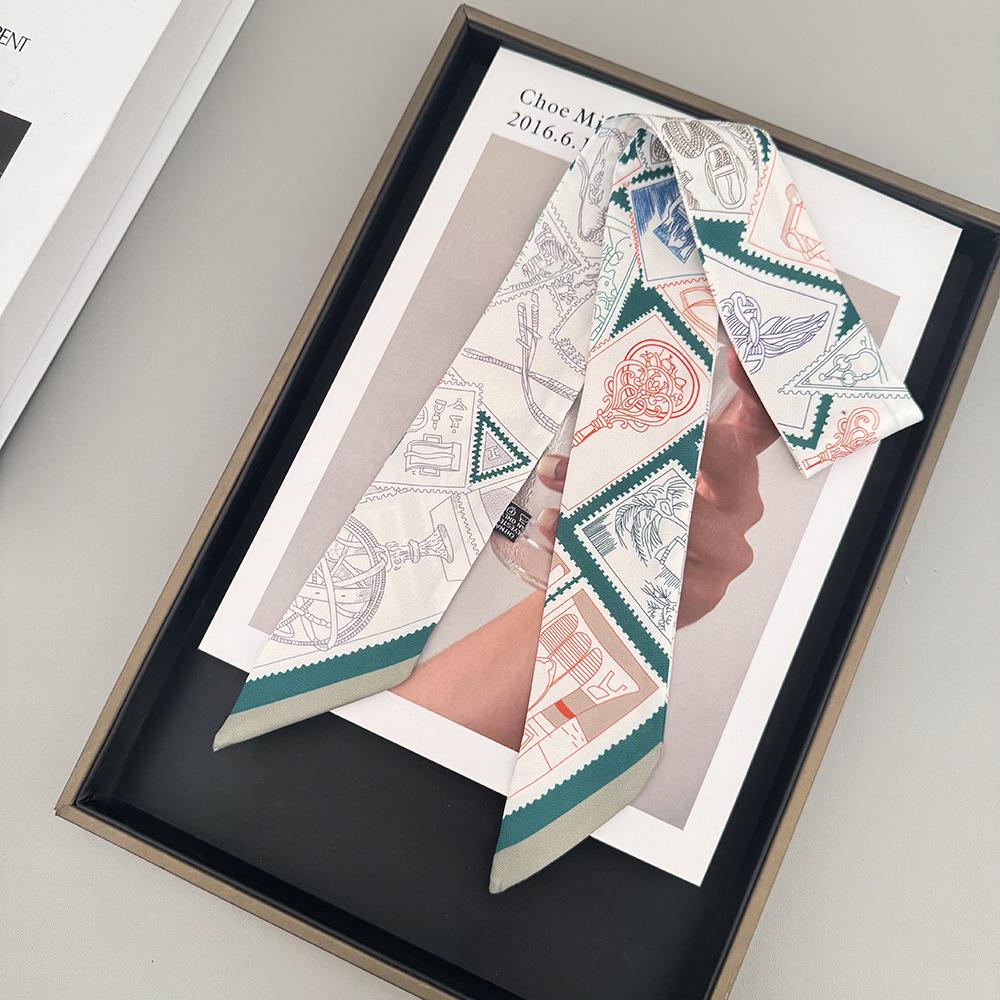 Damen Koreanischer Stil Twillband Wickeltasche und Schal Halstuch 90*5cm grün