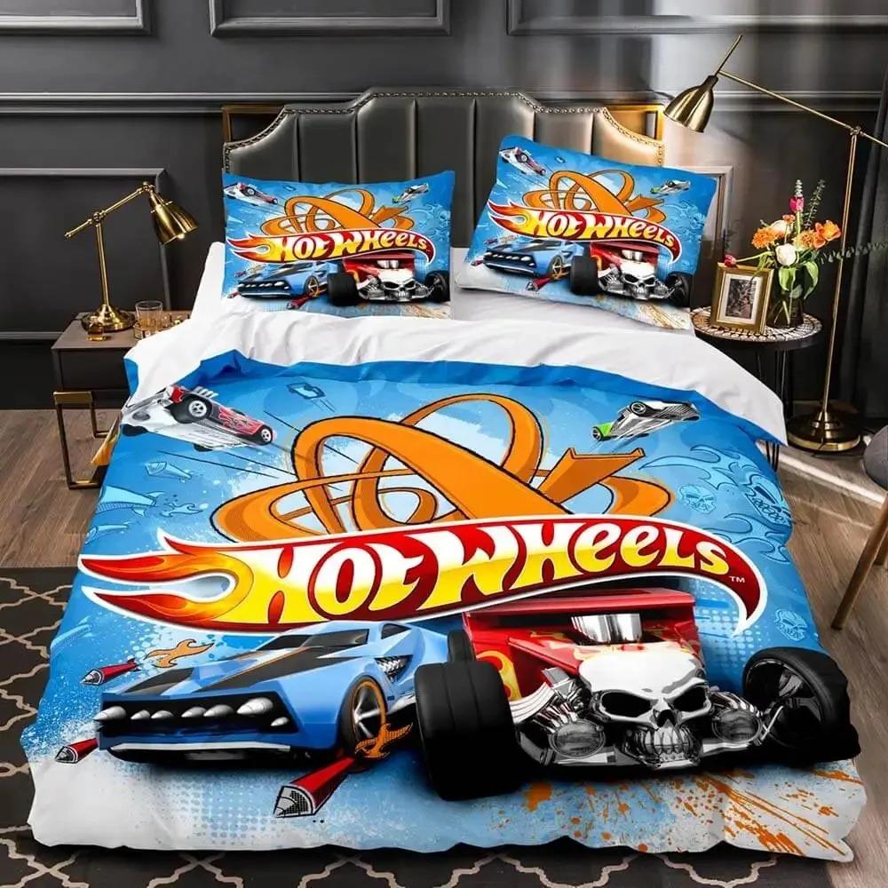 Süße Hot Wheels Cartoon Bettwäsche-Sets Exquisites Bettwaren-Set Bettbezug Bettdecke Set Bettwäsche-Set Luxuriöses Geburtstagsgeschenk EU single(135x200cm)