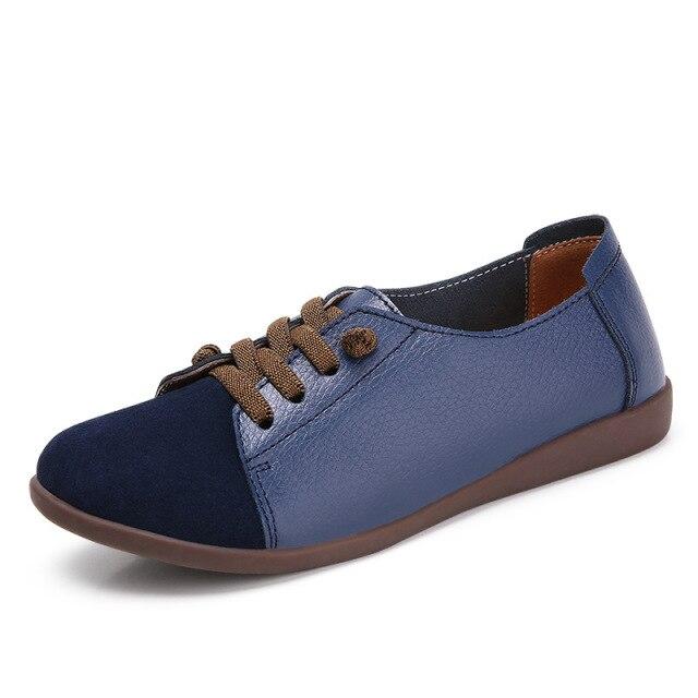 Leder Schuhe Frau Frühling Damen Schuhe Non-slip Wohnungen Lace Up Turnschuhe Frauen Oxford Schuhe Plus Größe Moccains damen schuhe 40 blau