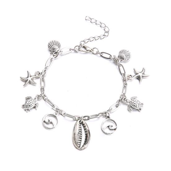 Frauen Seestern Meeresschildkröte Welle Shell Fußkettchen Strand Fuß Knöchel Armband Sea Wave