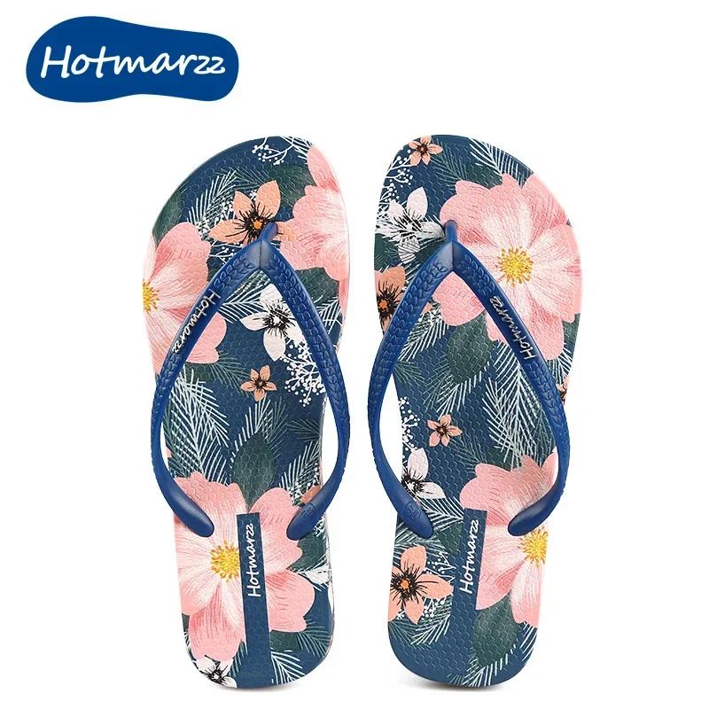 Mode Damen Bedruckte Strand-Slipper Neue Sommer-Mode Anti-Rutsch-Sandalen Flip-Flops Outdoor Flachsohlige Freizeitschuhe Leichtgewicht 39 dunkelblaue