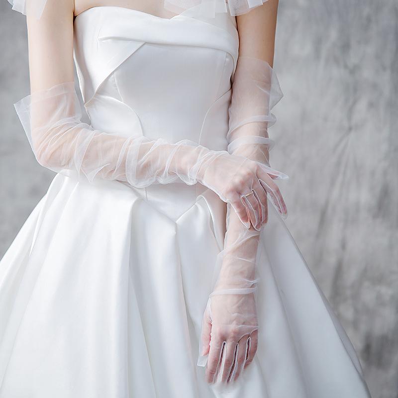 70cm Damen Lange Ultra Dünne Handschuhe Tüll Ellbogen Hochzeit Party Brautkleid Fäustlinge Durchsichtig Transparent Vintage Schwarz Weiß Netzhandschuh