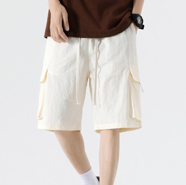 Herren-Shorts in Übergröße 8XL, Freizeithosen aus Eisseide für Herren, Sommer-Workwear-Shorts mit großen Taschen, Shorts mit geradem Bein und mehreren Taschen L off-weiße