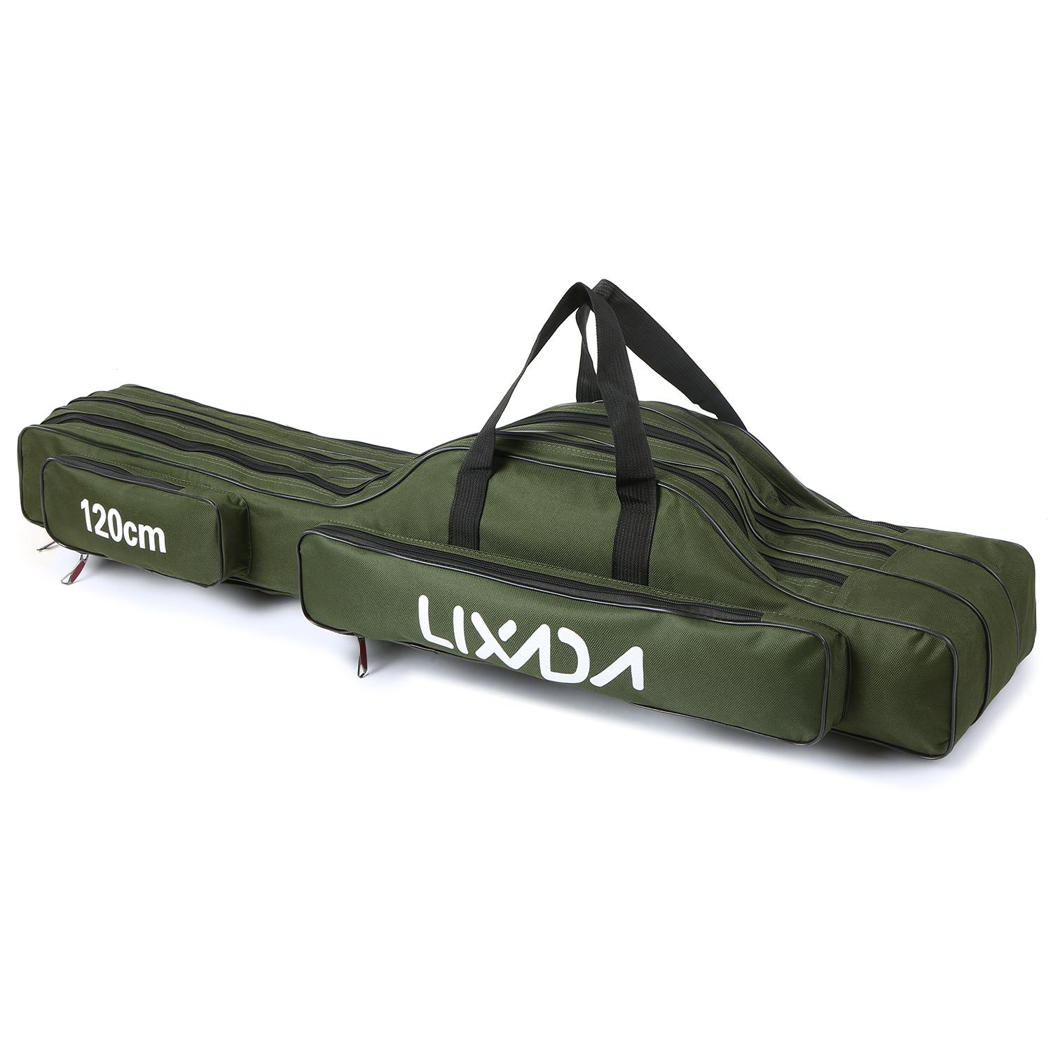Lixada 3-lagige Angelruten-Tasche, tragbar, zusammenklappbar, Angelruten-Tragetasche, Angelrolle, Tackle-Aufbewahrungstasche 120cm armee grüne