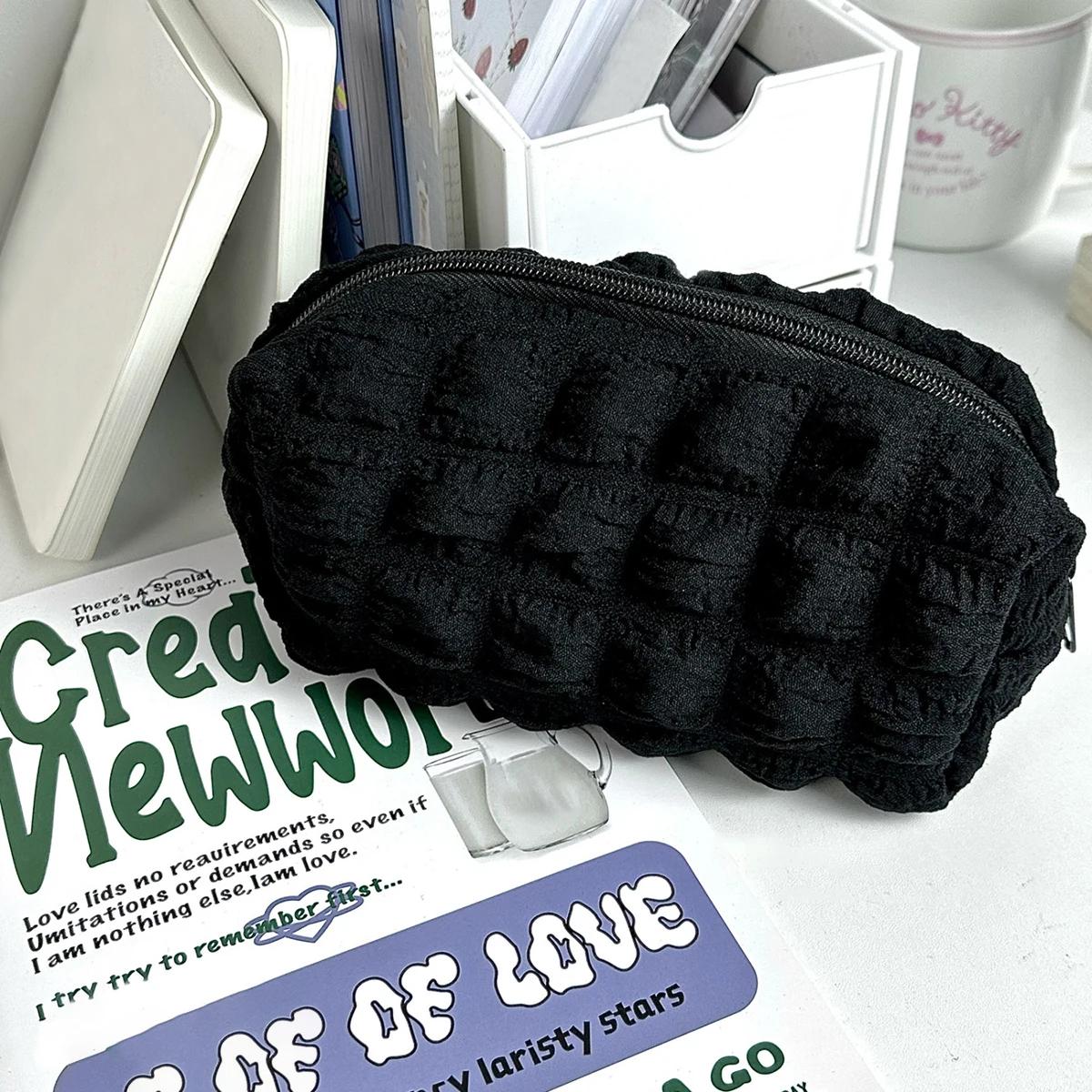 Kawaii Puffs Federmäppchen Tasche Kosmetiktasche Mädchen Stiftemäppchen Box Niedliche Koreanische Schreibwaren für Büro Schulsachen Studenten schwarz