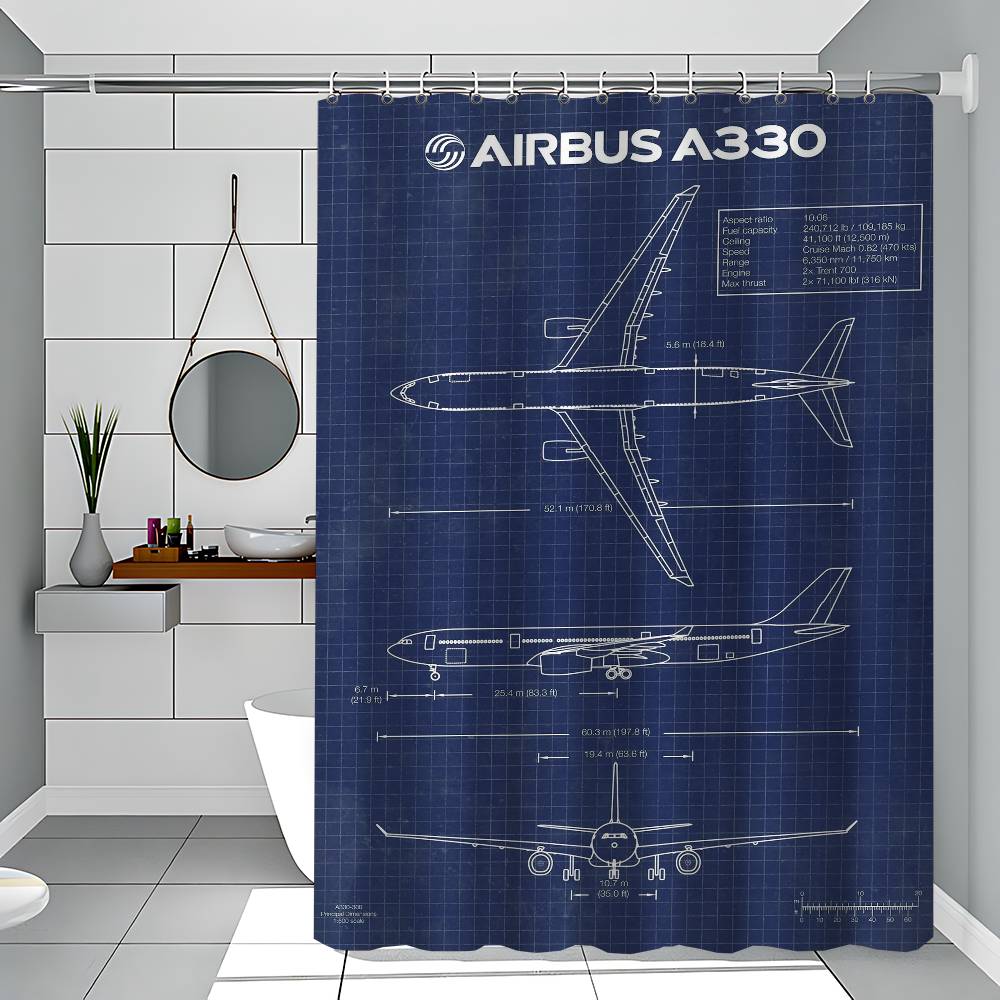 Air Force Flugzeug Airbus Patentdrucke Flugzeug 1 Stück Bedruckter Duschvorhang Wasserdicht Waschbar Mit 12 Haken Badezimmer Dusche Zuhause 90x180 cm gray