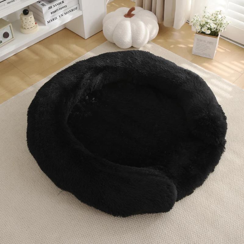 Neues rundes Plüsch-Haustierbett, winterwarm, mit langem Fell, Hund-Katzen-Bett, gemütliche weiche Schlafmatte, Kissen für kleine und mittelgroße Hunde, Katzen, Welpen, Kätzchen, Heimzubehör 50CM schwarz