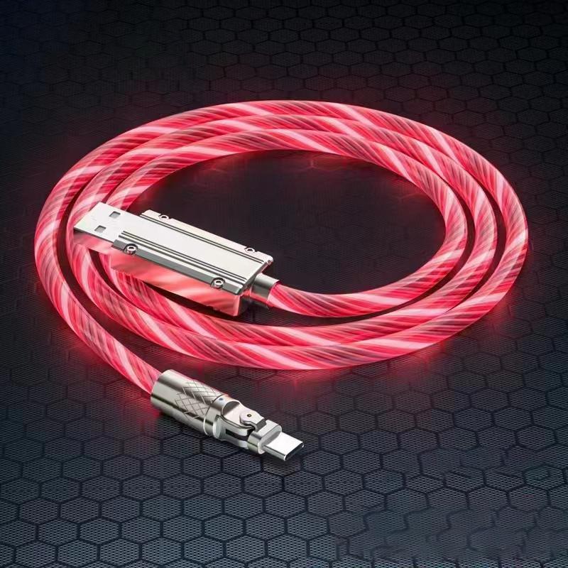 120 W Schnellladekabel, USB-Kabel, LED-Licht, USB-C-Streamer-Licht, LED, USB-C-Kabel, Typ C, drehbares Kabel, leuchtend, fließend, für iPhone 11, 12, 13, 14, Xiaomi, 1 m For iOS rot