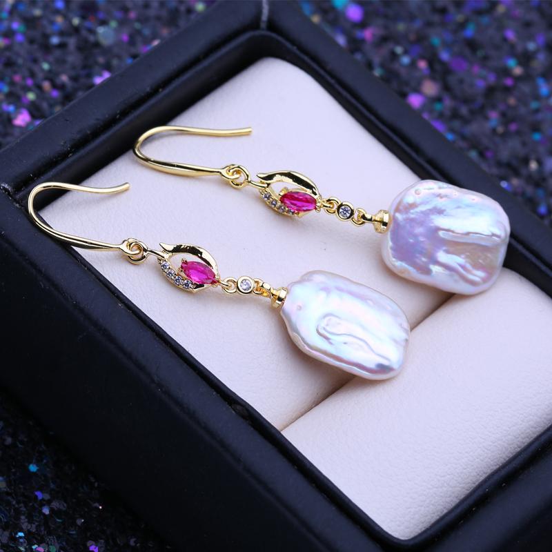 LSOOYH Natürliche Süßwasser Weiße Große Barocke Perle Ohrringe Für Frauen Mode Zuchtperlen Gold Farbe Baumeln Ohrringe Hochzeit Schmuck gold