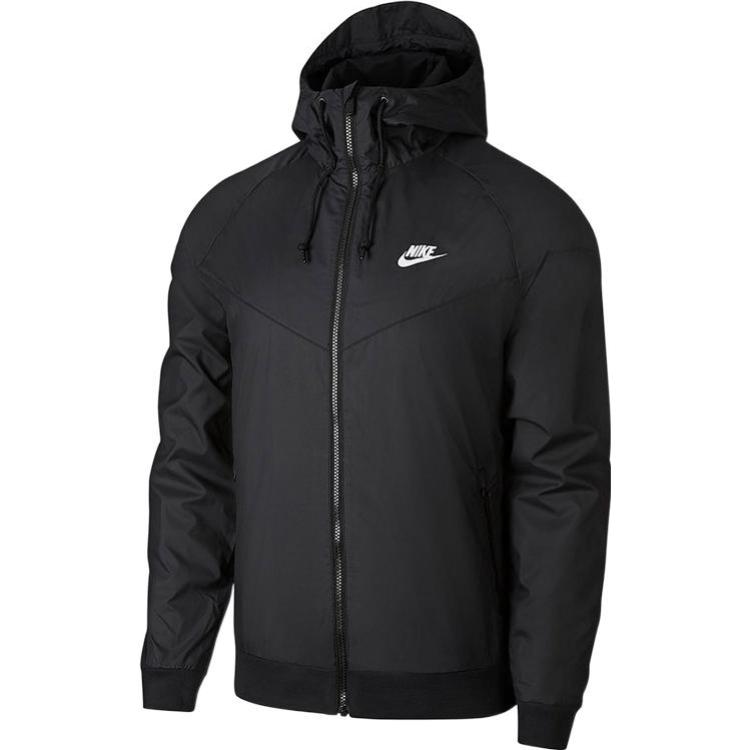 Nike Unifarbene Logo-Print Kapuzen-Sportjacke Herren Jacken Schwarz AT5271-010 S
