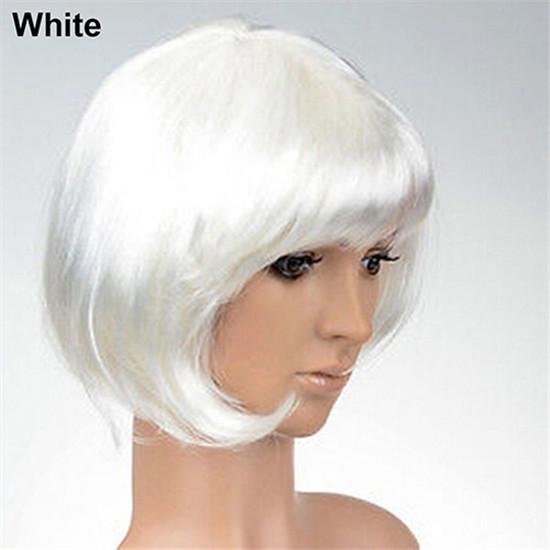 Modische Damen-Perücke, sexy, voller Pony, kurze, gerade Perücke, BOBO, Cosplay, Party, volle Perücken weiß