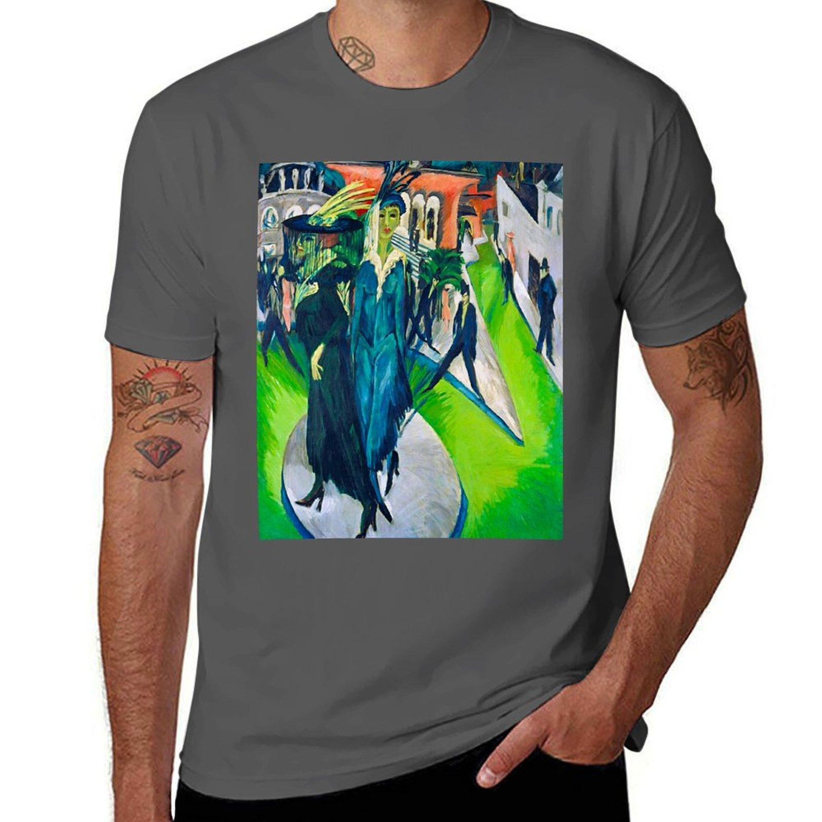 HD ERNST LUDWIG KIRCHNER - Potsdamer Platz 1914 T-Shirt essential t shirt t shirt man luxury t shirt man casual T-Shirt 2XL green