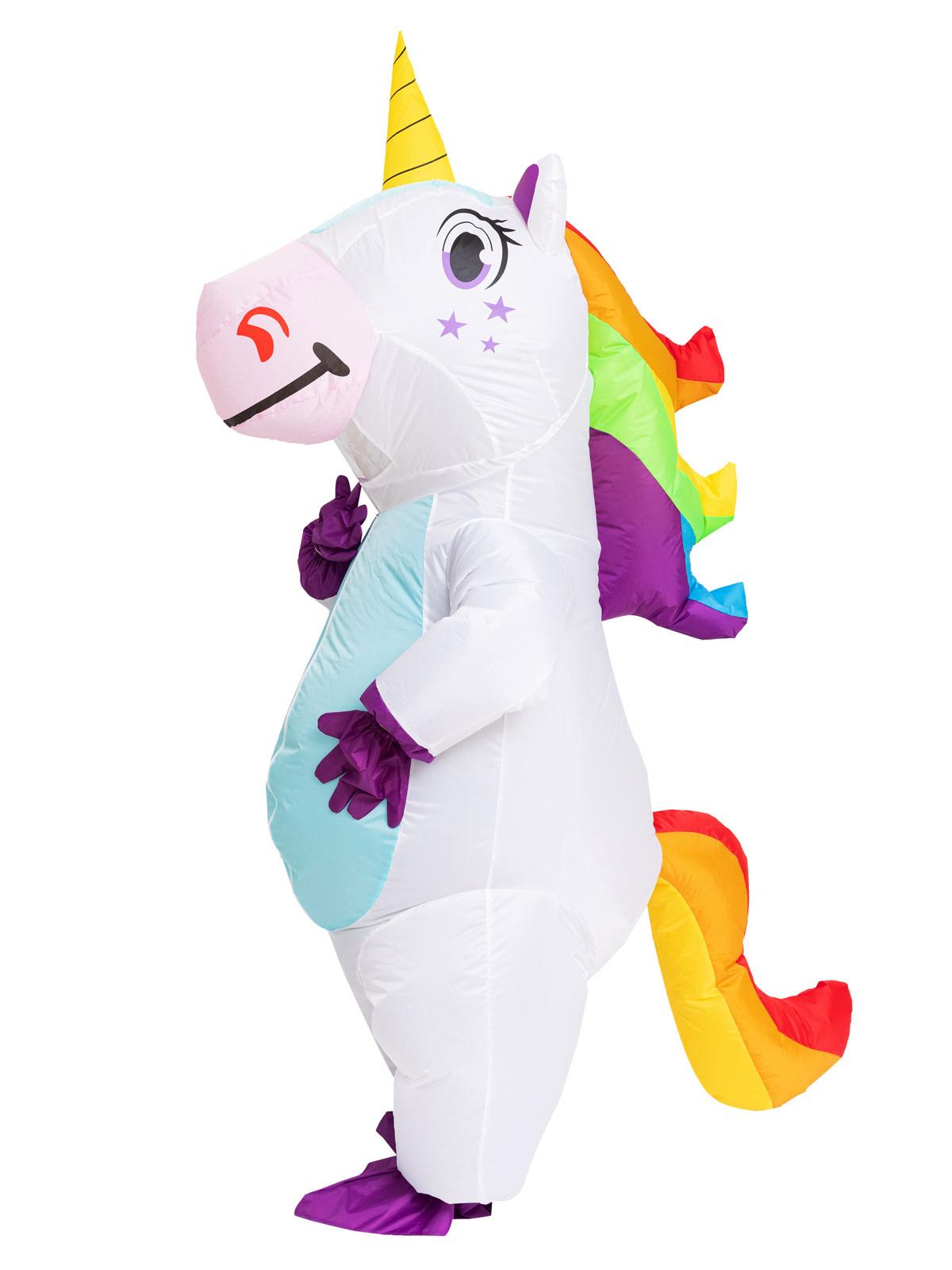 Anime aufblasbares Einhorn Kostüm Rosa Ganzkörper Einhorn Cosplay Kostüme mit Gebläse Lustiges Party Halloween Kostüm für Erwachsene One Size weiß