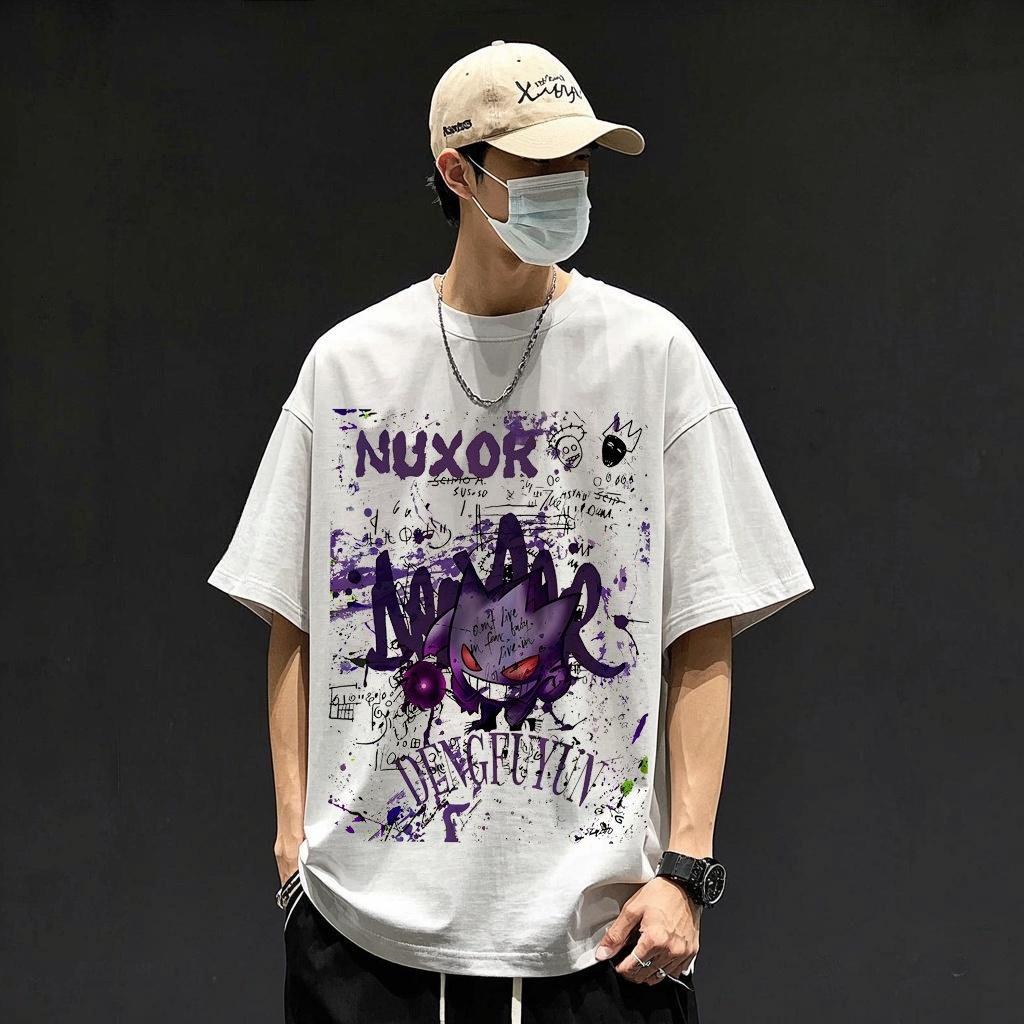Pokémon Gengar Druck T-Shirt Reines Baumwoll-T-Shirt Herren Sommer 2026 Mode Oversize Streetwear Lässig Y2K Oberteile Streetwear Kleidung 3XL