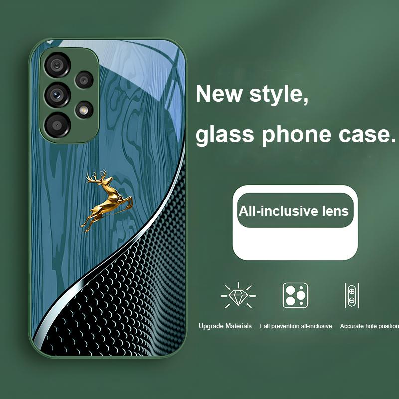 Elegantes Holzmaserung Hirsch Für Samsung Galaxy S24 Plus S20 21 FE S23 Ultra S8 9 A70 72 73 50 51 52 53 Gehärtetes Glas Handyhülle Samsung S23 Ultra gray