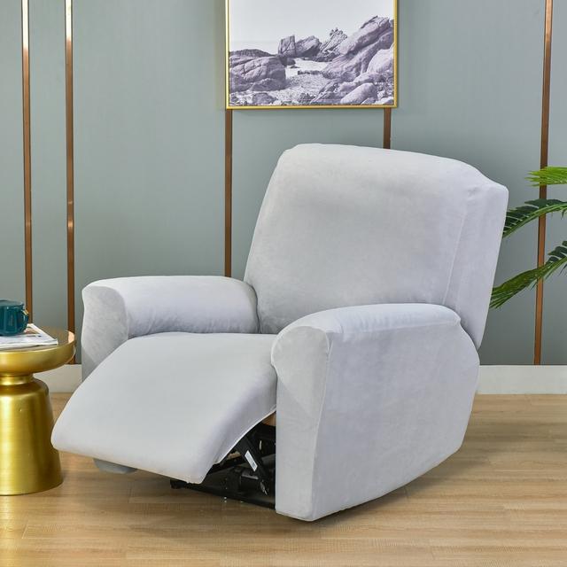 Einfarbiger, weicher Samt-Stretch-Lazy-Boy-Liegestuhlbezug, Stuhlhussen, Liegestuhl-Schonbezug für Zuhause hellgrau