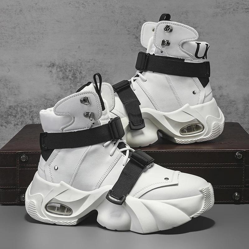 Klobige Outdoor-High-Top-Sneaker für Herren, luxuriöse vulkanisierte Schuhe, personalisiertes Design, Skateboard-Plateau, lässige Sportschuhe 41 weiß