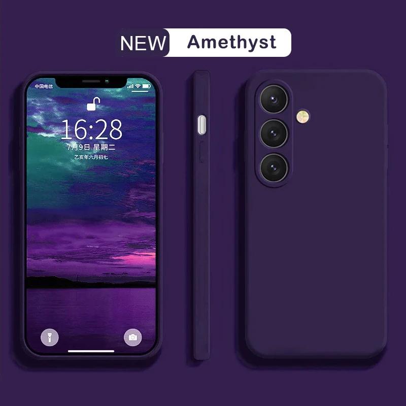 Flüssigsilikon Handyhülle für Samsung Galaxy S21 S22 S23 S24 S25 UItra Plus S23 S24 FE leicht farbenfroh Weiche Rückseite For Galaxy S23 dunkelviolette