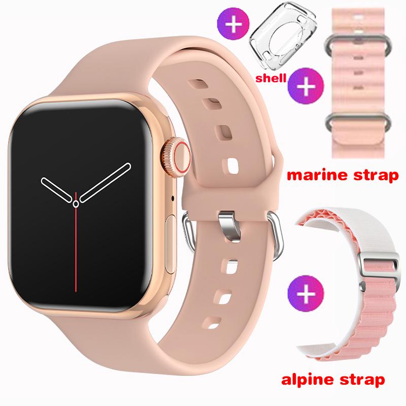 Smart Watch Damen Ultra Series 9 NFC Smartwatch Herren BT Call Wasserdicht Kabelloses Laden 2,05 Zoll Bildschirm für Watch 9 three straps rosa