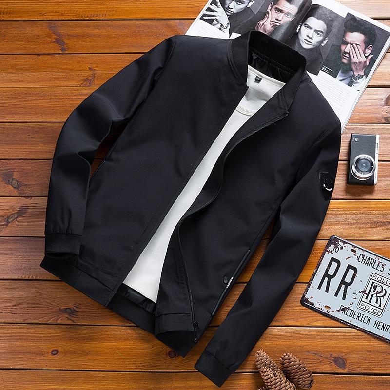 Frühling und Herbst Herren Jacke Mantel einfache solide Baseball Hals Reißverschluss Windbreaker Mantel Fahrradmantel L schwarz