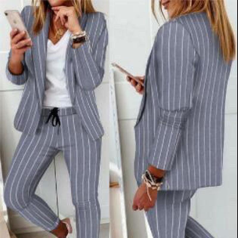 Langarm-Blaze-Damen-Set, 2-teilig, elegante Slim-Fit-Jacke, formelle Büro-Arbeitshose, Revers-Mantel-Set S