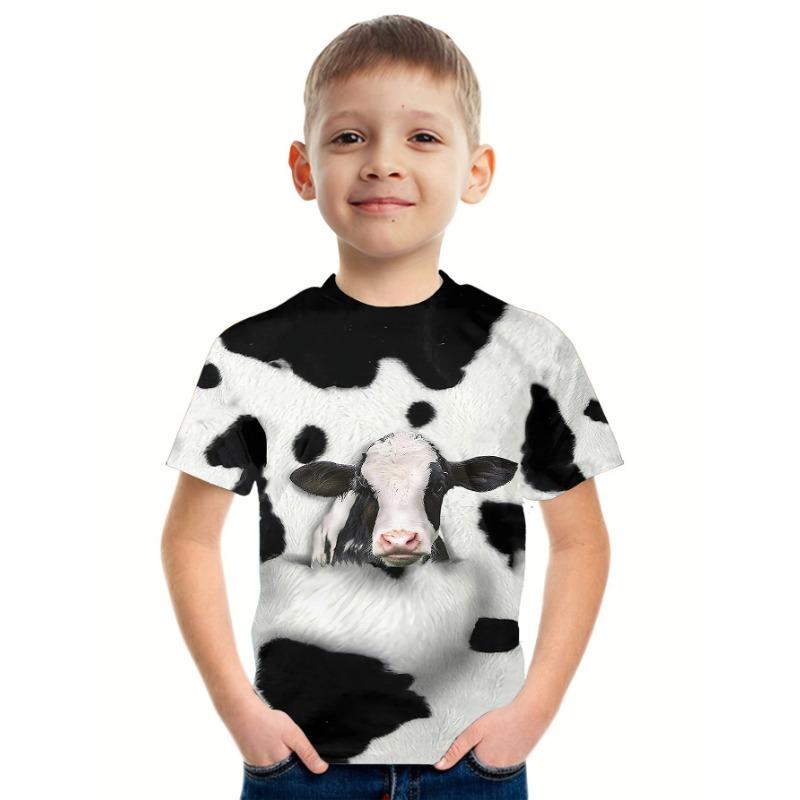 Süßes Kuhmuster Kinder T-Shirt Junge Mädchen Kleidung Lässige Mädchen T-Shirts Kurzarm T-Shirt Für Jungen Oberteile Sommer Kinderkleidung 100 black