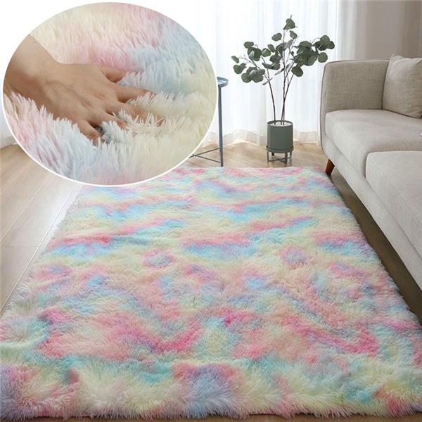 Großer Teppich, superweiche Regenbogen-Teppiche für Mädchen, Jungen, Wohnzimmer, Schlafzimmer, Studentenwohnheim, flauschige Plüsch-Anti-Rutsch-Fußmatten 80x160cm (31x71in)