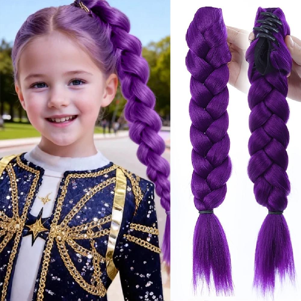 Lila geflochtene Haare Pferdeschwanzverlängerungen Perücke Krallenclip Haar Pferdeschwanz Krebs Haarspangen für Kinder Party Cosplay Verwendung Lila Perücke white