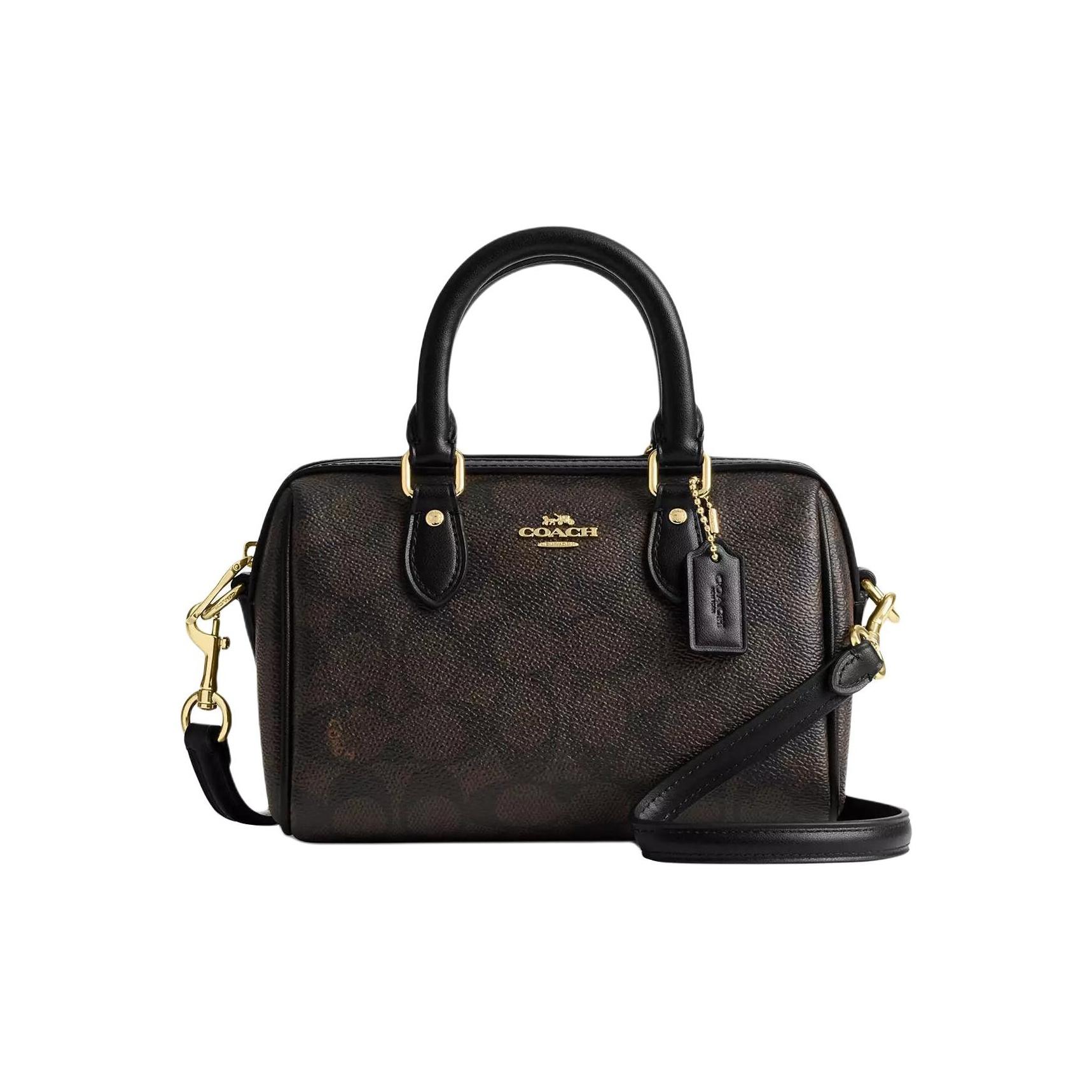 Coach Rowan 18 Klassische Monogramm-Prägung Reißverschluss Beschichtetes Canvas Schulter Crossbody Tote Tasche Kleine Damen Taschen Braun CW329-IMXAQ Gift Box Set (Basic Set+Yellow Box)
