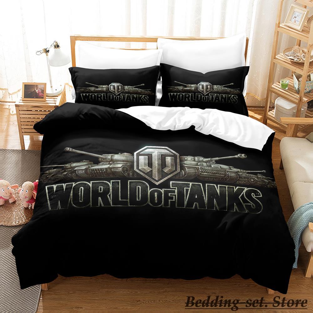 World Of Tanks Bettwäsche Set Einzelbett Twin Full Queen King Size Bettwäsche Set Erwachsener Kind Schlafzimmer Bettbezug Sets Anime Bettwäsche Set Bett AU Double(180*210cm)3pcs