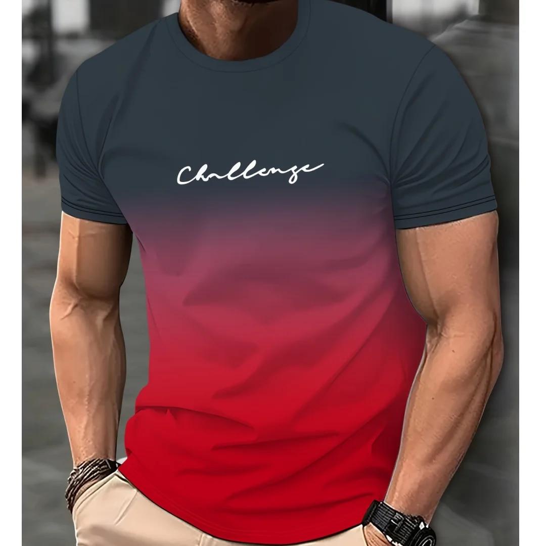 2024 Casual männer T-Shirts Frühling Kleidung Ombre Shirts Übergroßen Kurzarm Tops Jungen Tees 5XL Vintage Für Herren T-Shirts L