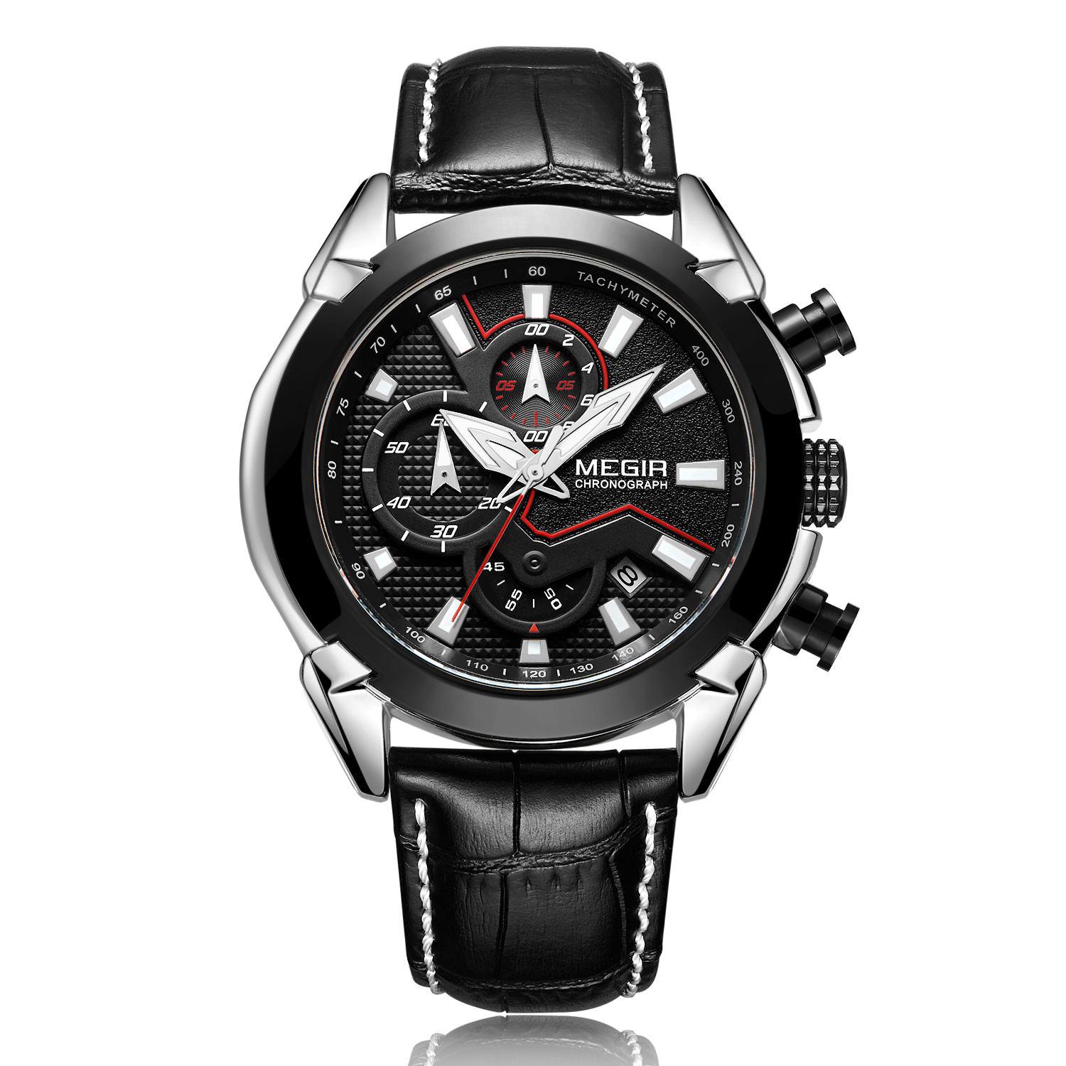 MEGIR Chronograph Sport Uhr Männer Luxus Kreative Quarz Armbanduhren Uhr Männer Relogio Masculino 2065 Armee Militär Armbanduhr schwarz