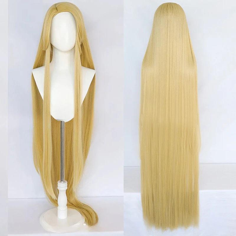 Rapunzel Cosplay-Perücke aus dem Film „Rapunzel – Die verföhnte Prinzessin“, lang, blond, glatt, hitzebeständig, Kunsthaar, Rollenspiel-Anime-Perücken + Perückenkappe One Size