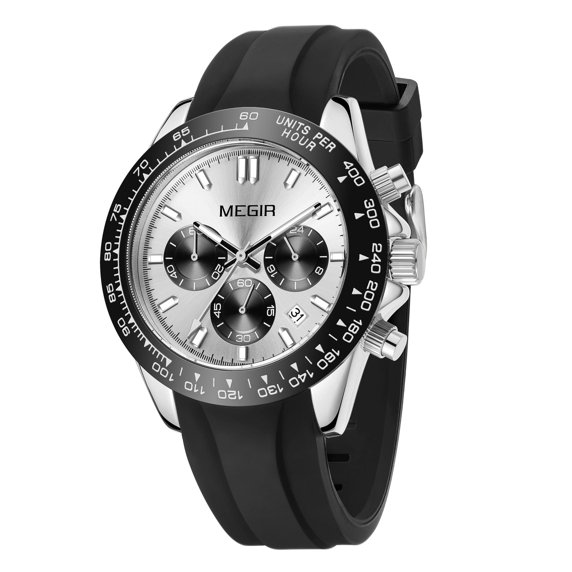 MEGIR Herren-Armbanduhr, analog, Business-Arbeitskalender, leuchtende Quarz-Armbanduhr mit Silikonband, für die Kollektion MN8104G weiß