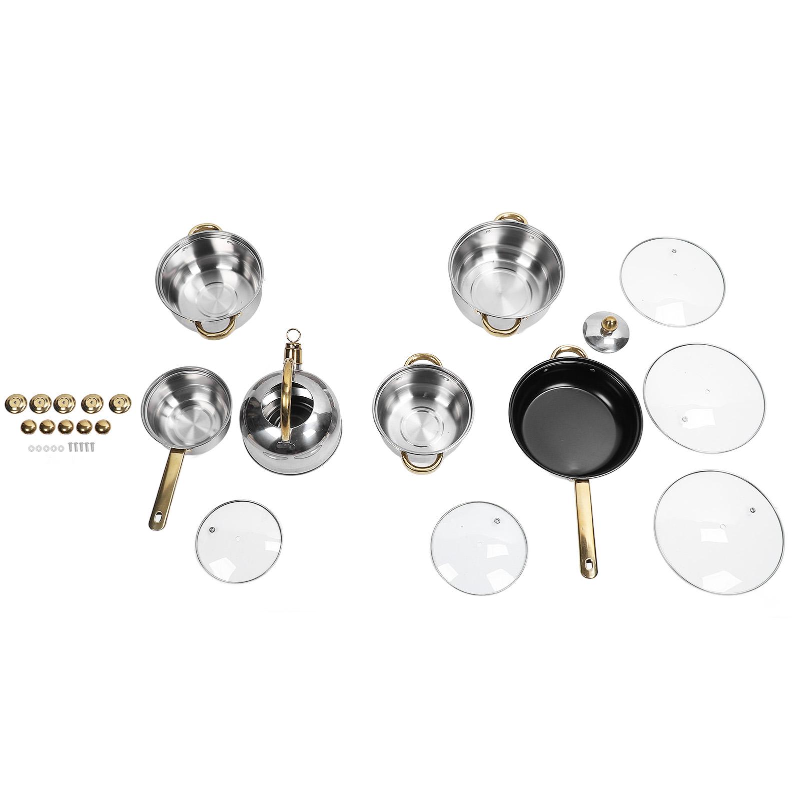 Kochgeschirr-Set aus Edelstahl, rostfrei, stäbchensicher, sicheres Pfannen-Topf-Set für Zuhause, Küche, Restaurant Gold Handle with Kettle L