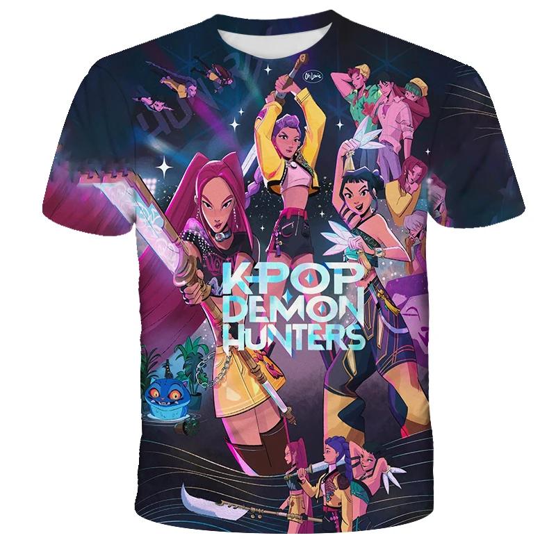 KPop Dämonenjäger Tiger Girls Boys T-Shirt K-Pop Dämonenjäger Kinderbekleidung T-Shirts Niedliches Cartoon-Print T-Shirt Tops 130 pink
