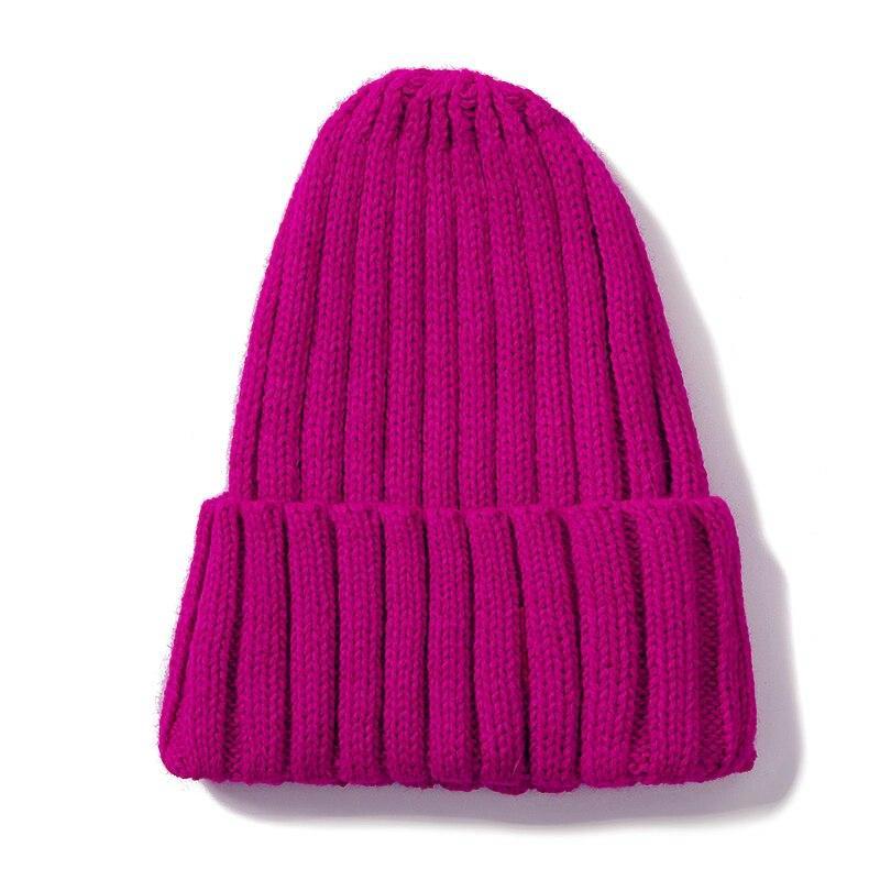 Klassische tägliche Damen-Wintermütze, einfarbig, warm, weich, Hip-Hop-Herbst-Strickmütze, kanadische Farben, Streetwear, Beanies-Kappe 54cm-58cm rose rot