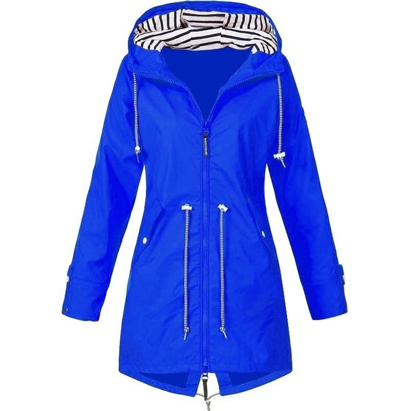 Damen Regenjacke, langärmelig, wasserdicht, Regenmantel, Wandern, Laufen, Mantel, modische Jacken L blau