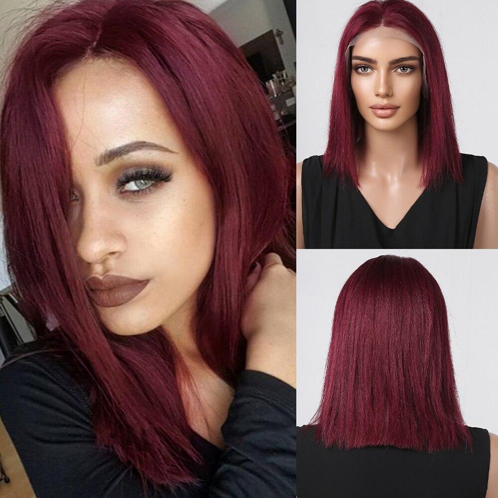 HAIRCUBE Echthaar-Perücke, 13 x 1, Spitze vorne, Schulterlang, Bob, gerade, Highlight-Perücken für Frauen, Ombre-Braun, Remy-Haar, hitzebeständig