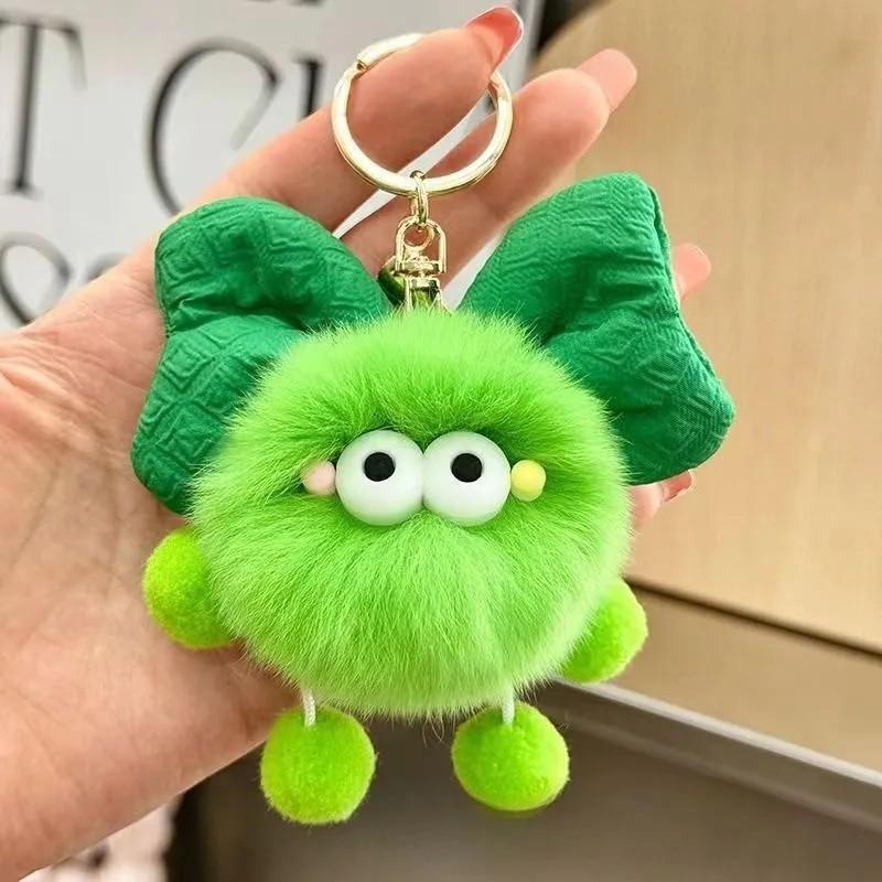 Niedlicher kreativer kleiner Teufel Ball Schlüsselanhänger Haar Ball Anhänger Auto Ornamente Geschenk One Size grün